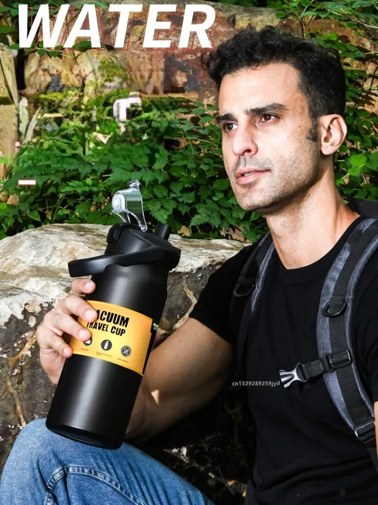 800/1000/1200/1500ML 304 Stainless Steel Thermos with Straw Thermal Mug Cup Sports Vacuum Flasks Cold and Hot Water Bottle