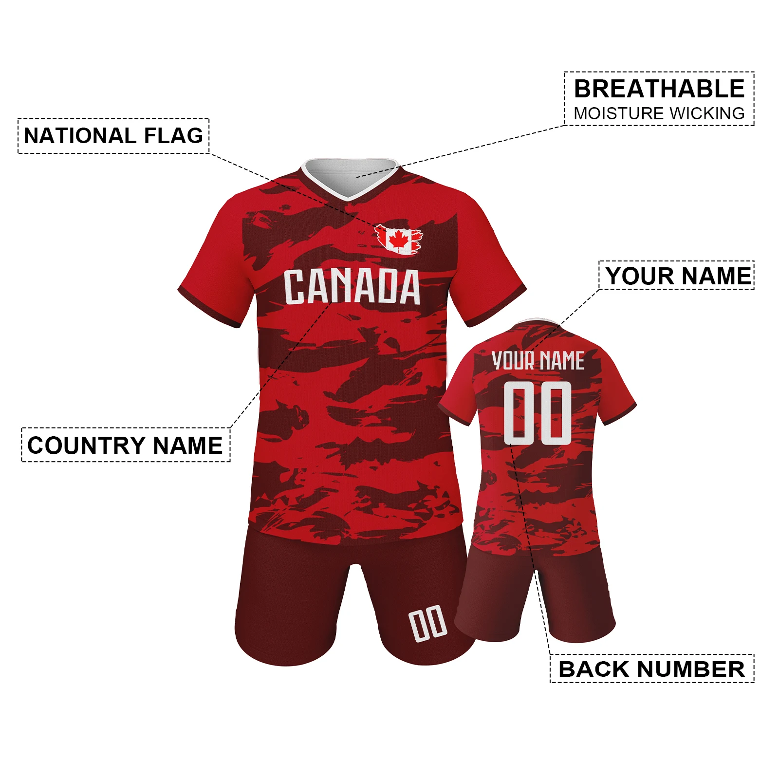 Custom Canada Football Jersey for Kids Personalized Soccer Team Training Shirt with Name Number Boys Girls Fans Soccer Uniform