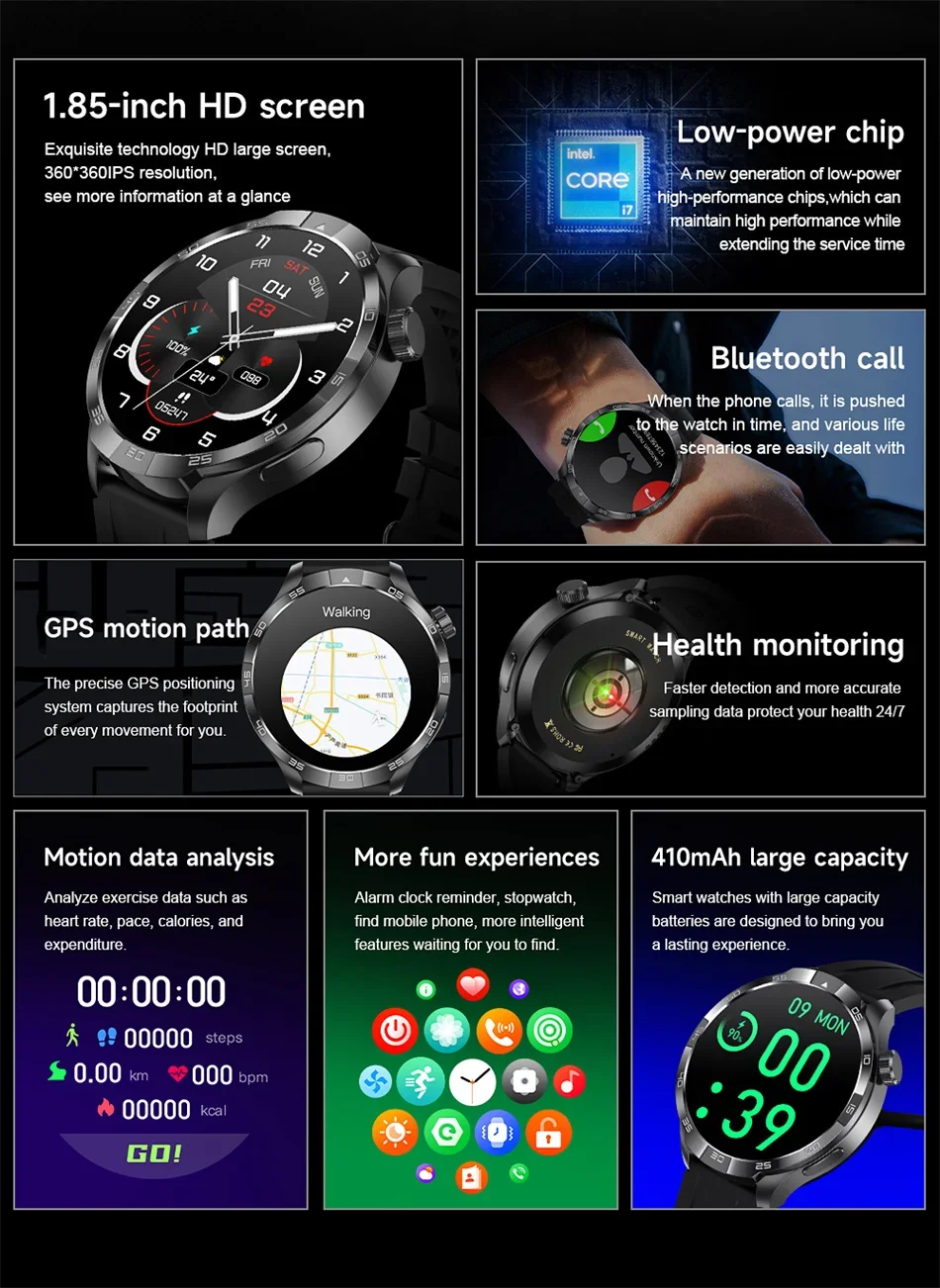 2026 Smart Watch Always display AMOLED NFC Bluetooth Call GPS trajectory Waterproof Health Sport Smartwatch Men for Android iOS