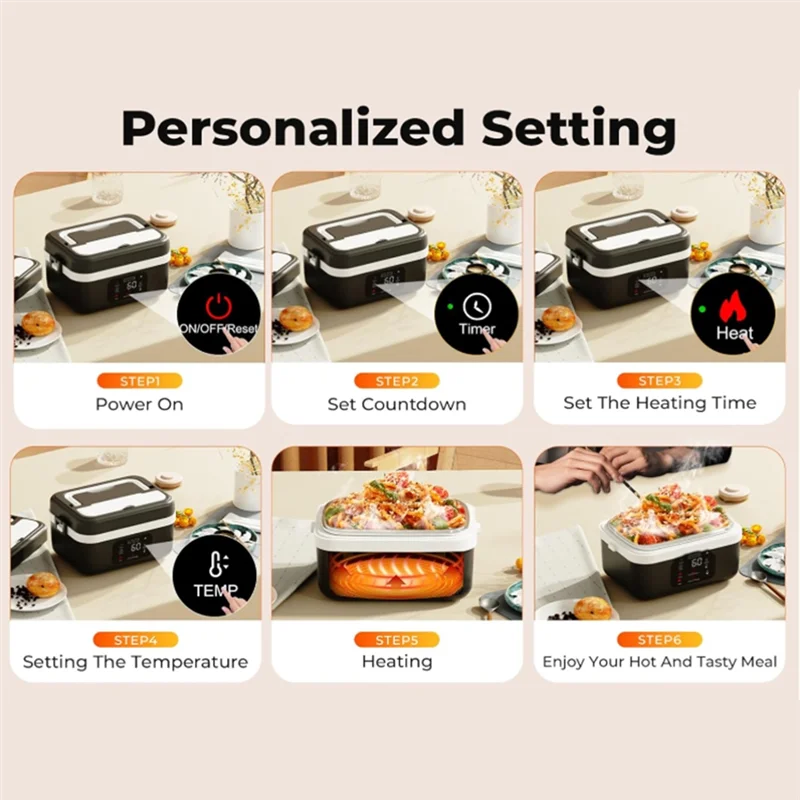 B13C Electric Heated Lunch Box Cordless Rechargeable Lunch Box With 8000Mah Battery Battery Powered Food Warmers