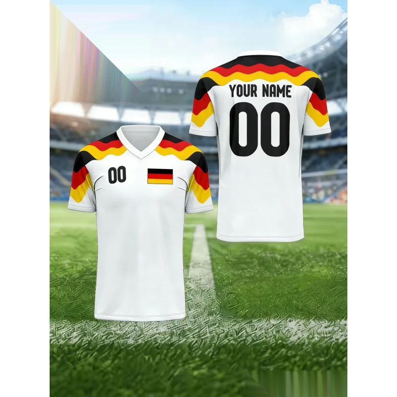 Germany Jerseys Pattern T-Shirt For Men Football Customized 3D Printed Short Sleeve Tops Summer Loose V-Neck T Shirts Sport Tees