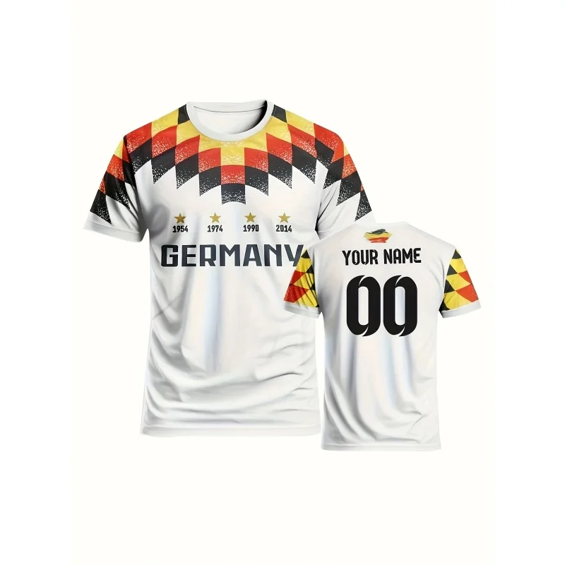 Germany Jerseys Pattern T-Shirt For Men Football Customized 3D Printed Short Sleeve Tops Summer Loose V-Neck T Shirts Sport Tees