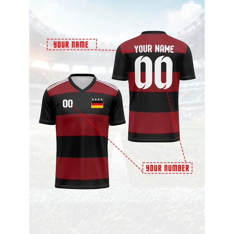 Germany Jerseys Pattern T-Shirt For Men Football Customized 3D Printed Short Sleeve Tops Summer Loose V-Neck T Shirts Sport Tees