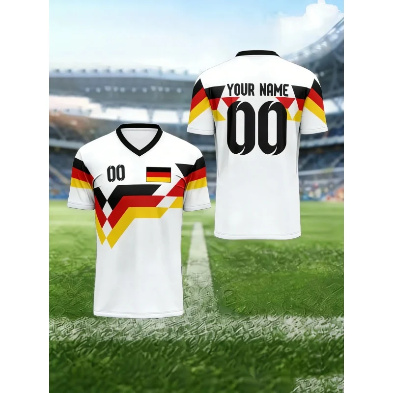 Germany Jerseys Pattern T-Shirt For Men Football Customized 3D Printed Short Sleeve Tops Summer Loose V-Neck T Shirts Sport Tees