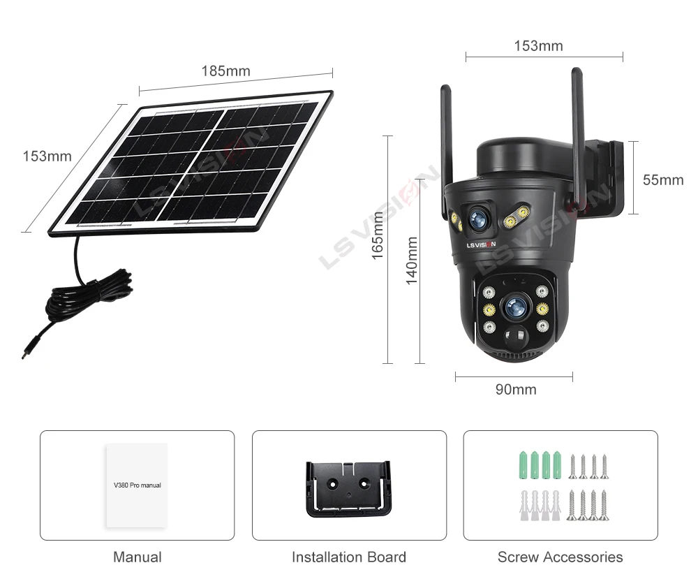 LS VISION 4G /WIFI Outdoor Solar Camera 8MP Dual Lens PIR Sim Card built in Night Vision Waterproof Security Camara Battery CCTV