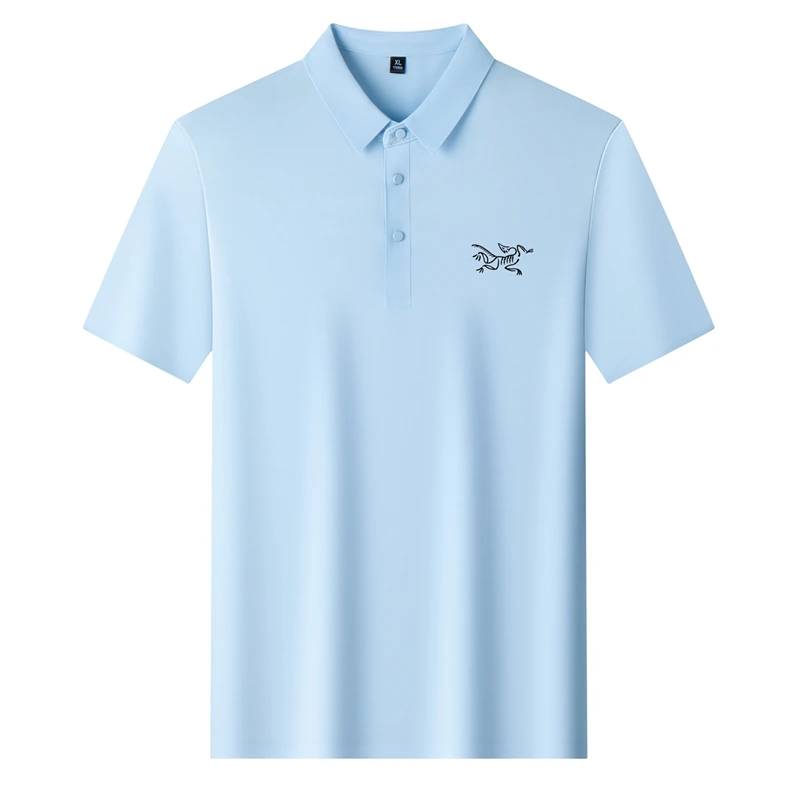 2026 Summer Best-selling High-end Ice Silk Short Sleeved T-shirt for Men's Summer Thin Cut Lapel Polo Shirt PrintedTrendy Casual