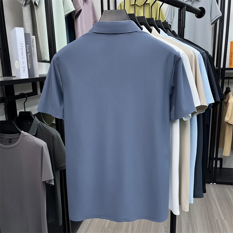 2026 Summer Best-selling High-end Ice Silk Short Sleeved T-shirt for Men's Summer Thin Cut Lapel Polo Shirt PrintedTrendy Casual