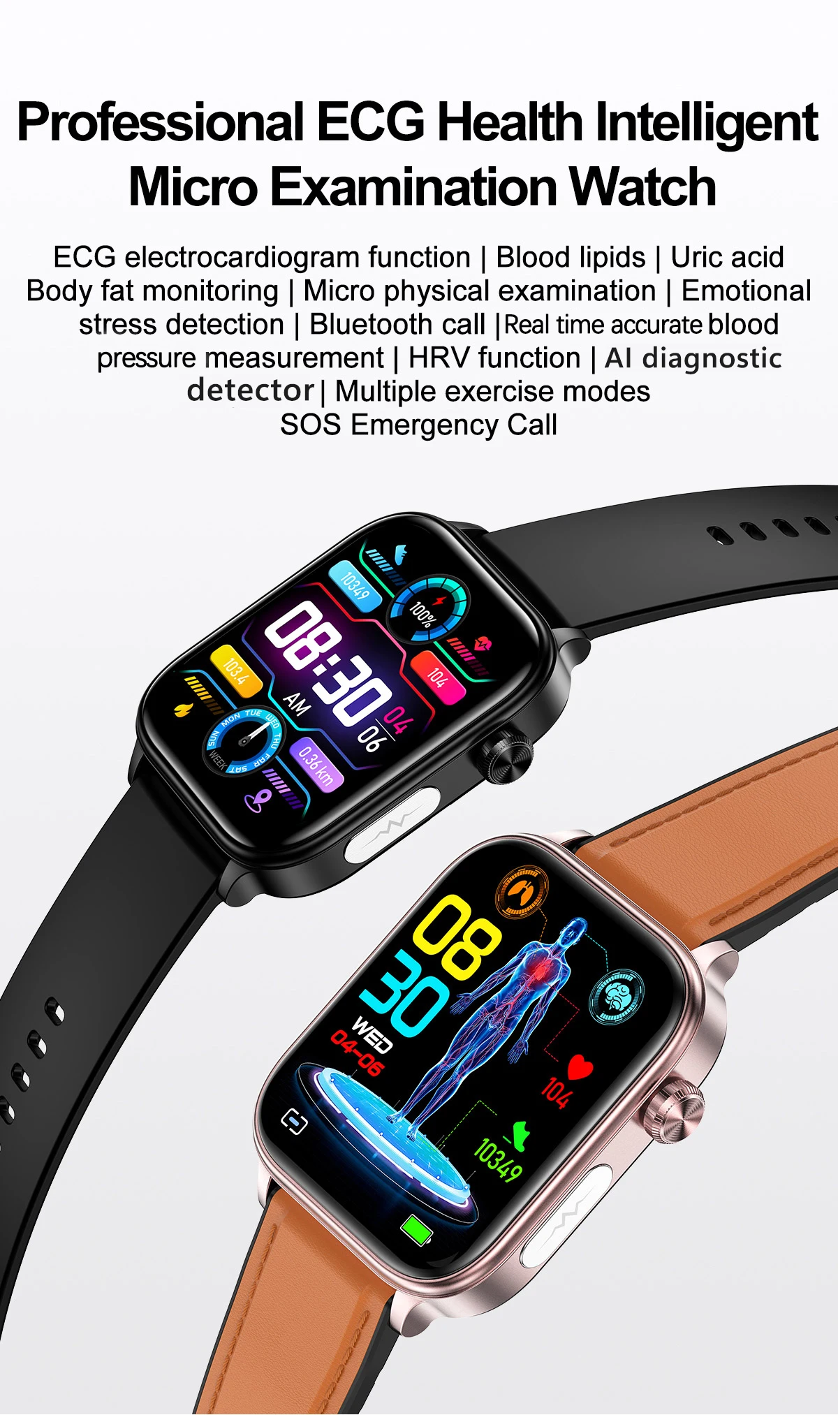 2025 New For XIAOM1 ECG+PPG Blood Fat Uric Acid Health Smartwatch Men Women Heart Rate Blood Pressure Bluetooth Call Smart Watch