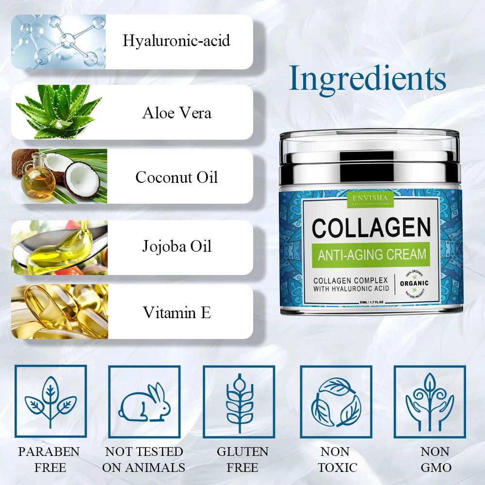 ENVISHA Face Cream Collagen Hyaluronic Acid Skin Care Anti-Wrinkle Moisturizing Anti-Aging Night Shrink Pores Whitening Smooth ENVISHA Face Cream Collagen Hyaluronic Acid Skin Care Anti-Wrinkle Moisturizing Anti-Aging Night Shrink Pores Whitening Smooth