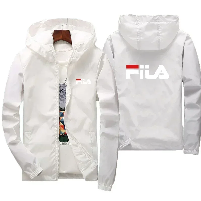 2026 Spring New Men's Plus Size Fashion Print Hooded Zip-Up Jacket Outdoor Sports Windproof and Waterproof Leisure Coat