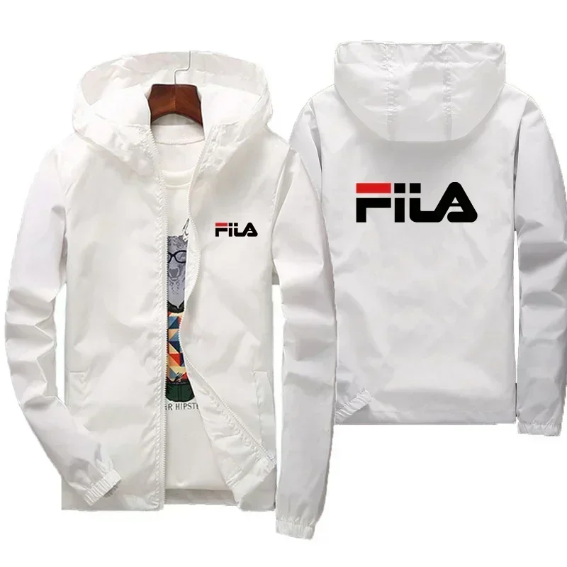 2026 Spring New Men's Plus Size Fashion Print Hooded Zip-Up Jacket Outdoor Sports Windproof and Waterproof Leisure Coat