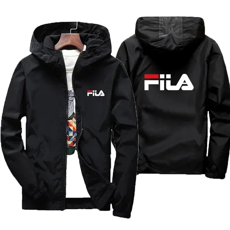 2026 Spring New Men's Plus Size Fashion Print Hooded Zip-Up Jacket Outdoor Sports Windproof and Waterproof Leisure Coat