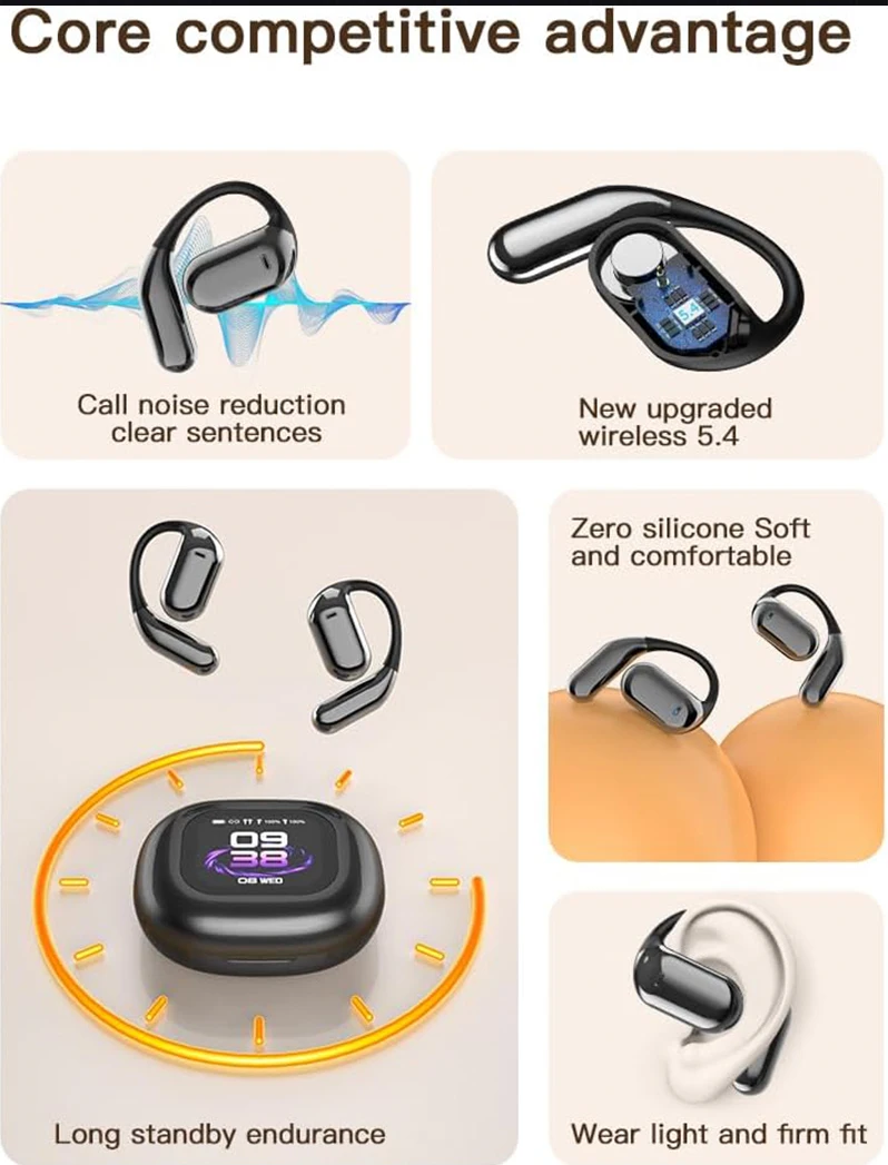 UYUXIO AI Translating Earphone OWS Real Time Translation Earbuds with 144 Languages Ear Buds with LCD Touch Screen Headphone