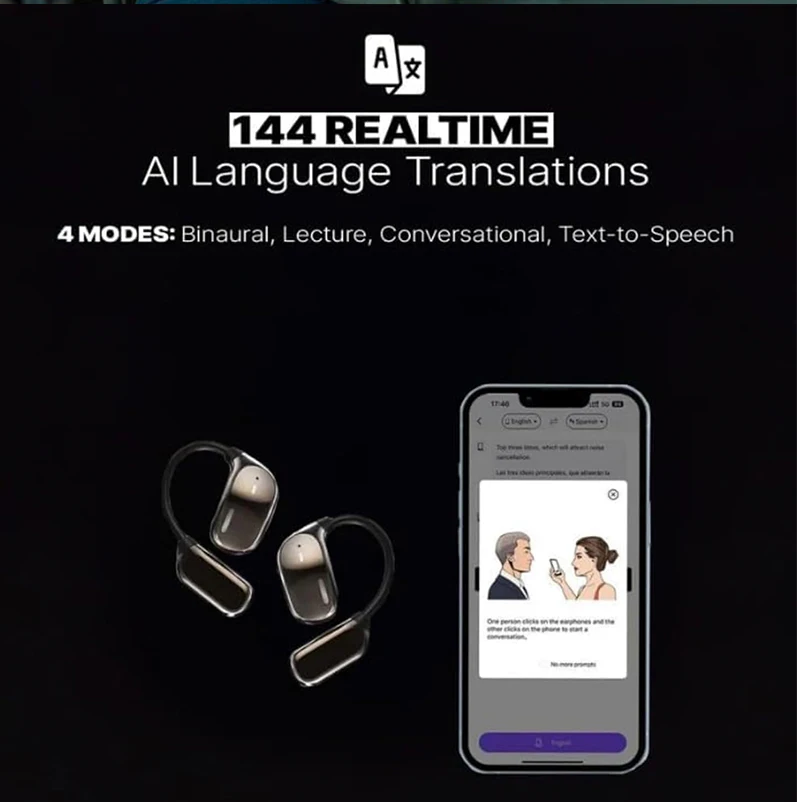 UYUXIO AI Translating Earphone OWS Real Time Translation Earbuds with 144 Languages Ear Buds with LCD Touch Screen Headphone