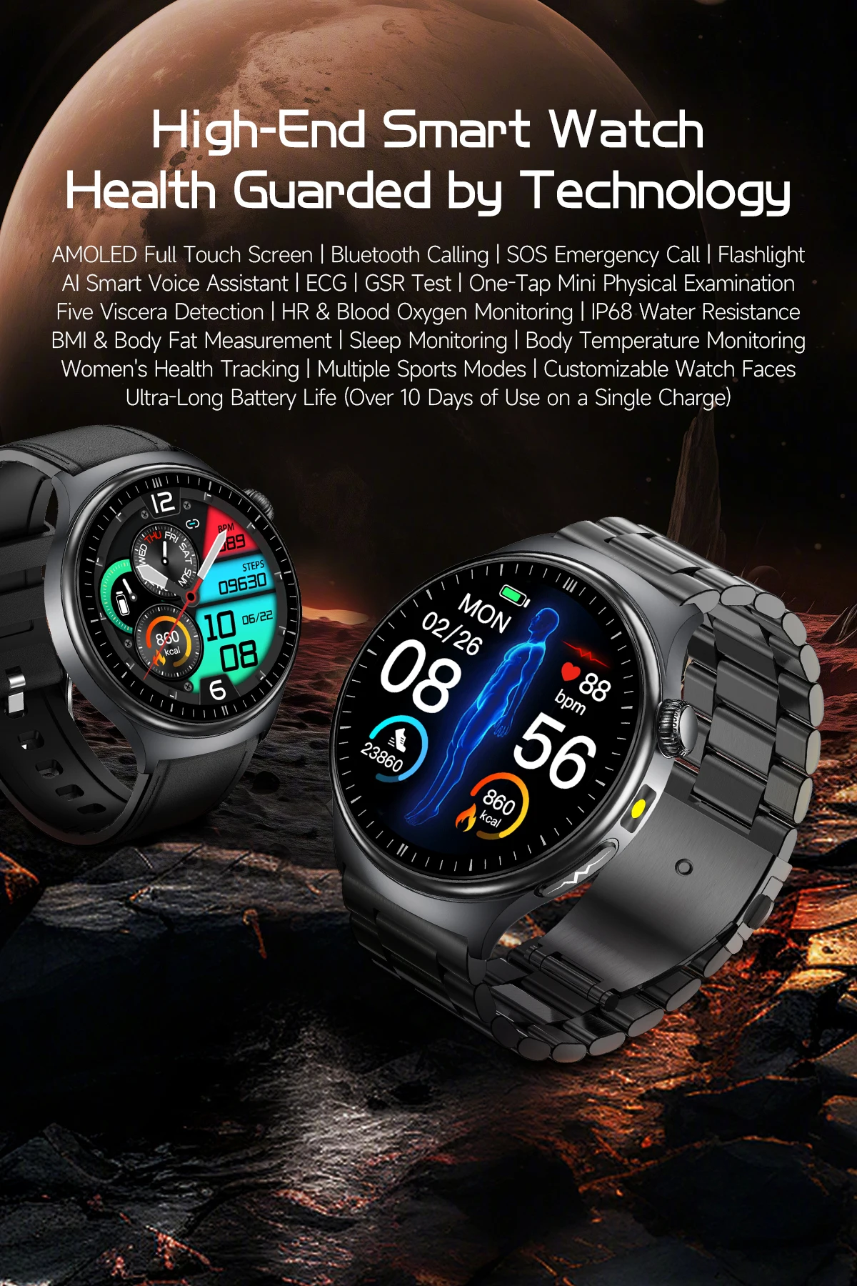 2026 New Accurate Diagnosis ECG Smart Watch Body Fat Blood oxygen BP Health Sport HD AMOLED Screen call Smart watch Men women