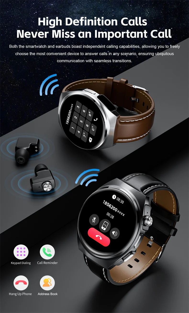 2026 New Man Smart Watch TWS Headset Two In One Wireless Bluetooth Dual Earbuds Call Health Monitor Sport Tracker NFC Smartwatch