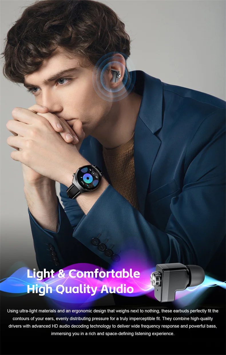 2026 New Man Smart Watch TWS Headset Two In One Wireless Bluetooth Dual Earbuds Call Health Monitor Sport Tracker NFC Smartwatch