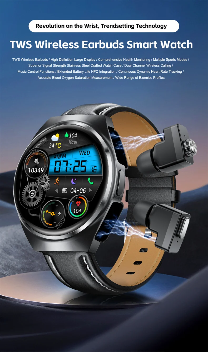 2026 New Man Smart Watch TWS Headset Two In One Wireless Bluetooth Dual Earbuds Call Health Monitor Sport Tracker NFC Smartwatch